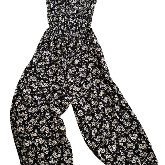 Maurices Black and White Floral Jumpsuit Romper with Wide-Leg Design adjustable - Picture 2 of 6